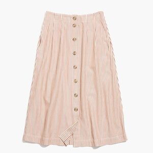 Madewell Striped Rust Clay/White Button-Front Midi Skirt - Size 0 (XS)